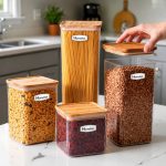 بانکه حبوبات اکرولیک درب چوبی