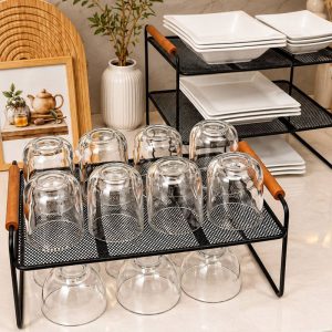 راف کابینتی مشکی با دسته چوبی